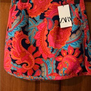 Zara Vibrant Floral Mini Skirt - Pink and Blue NWT